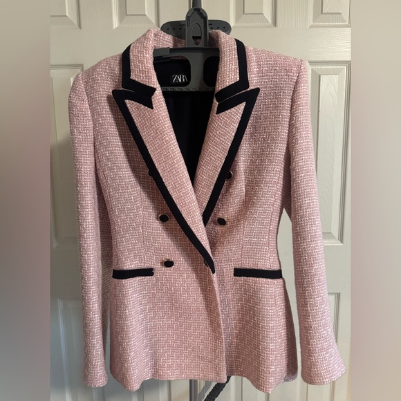 Zara Jackets & Blazers - Zara Blush Pink Blazer with Black Trim